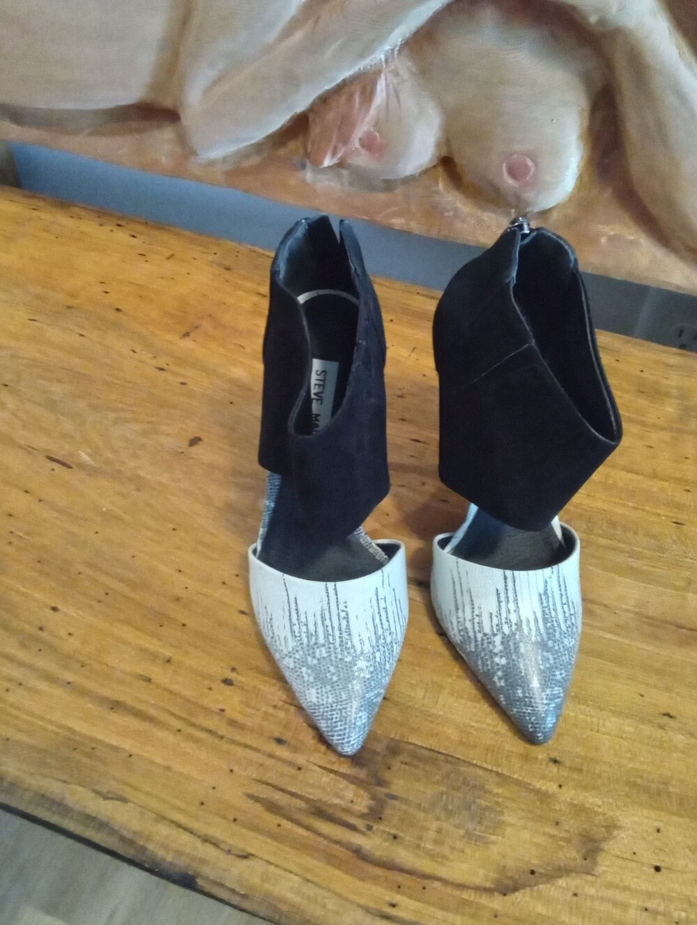 Steve Madden Sz 5.5 Black & White Pointed Toe Ankle 4" Stiletto Heels w/Sequin